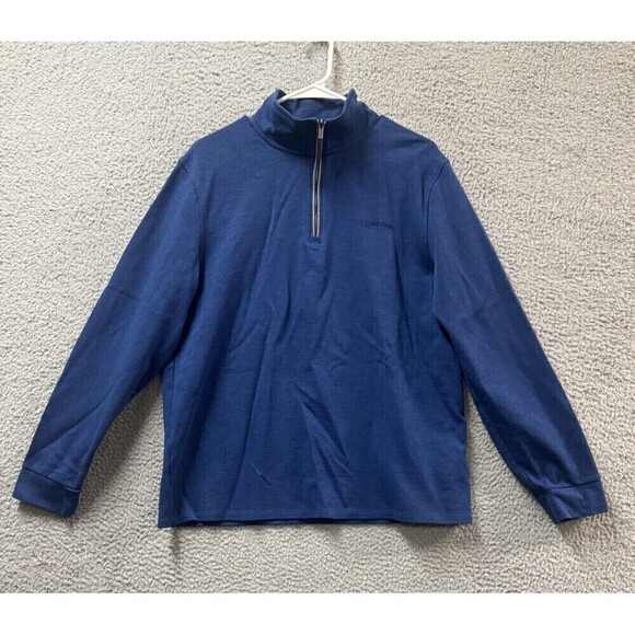 Calvin Klein Sweatshirt Mens Large Blue Pullover 1/4 Zip Heathered Embroidered - Picture 1 of 12